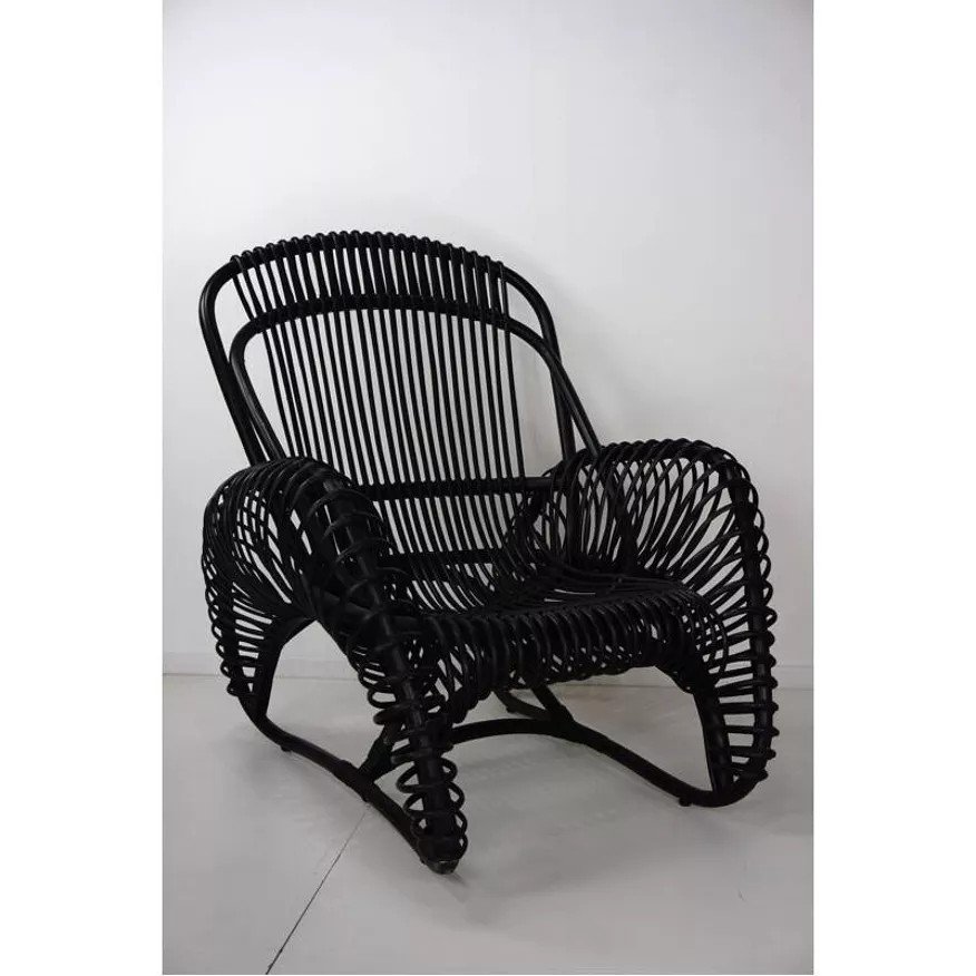 Rattan Armchair And Matching Footstool-photo-1
