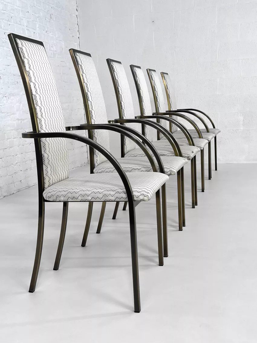 Suite Of 6 Metal And Fabric Chairs By Bc Design-photo-4