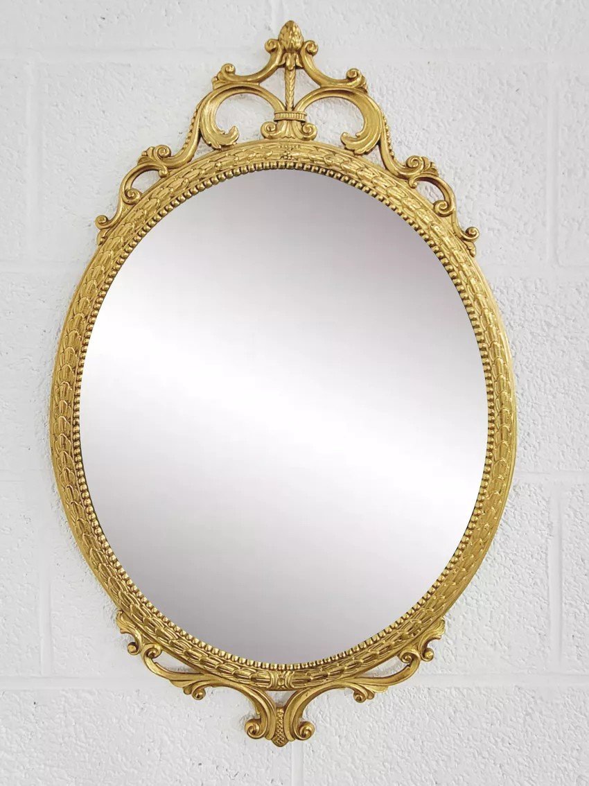 Miroir Ovale Italien De Type Médaillon En Laiton-photo-7