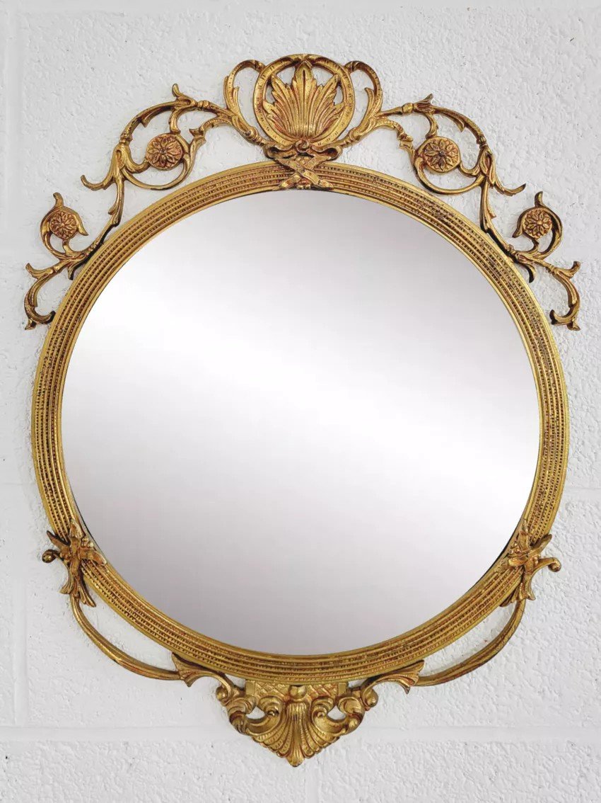 Round Brass Medallion Style Mirror-photo-3