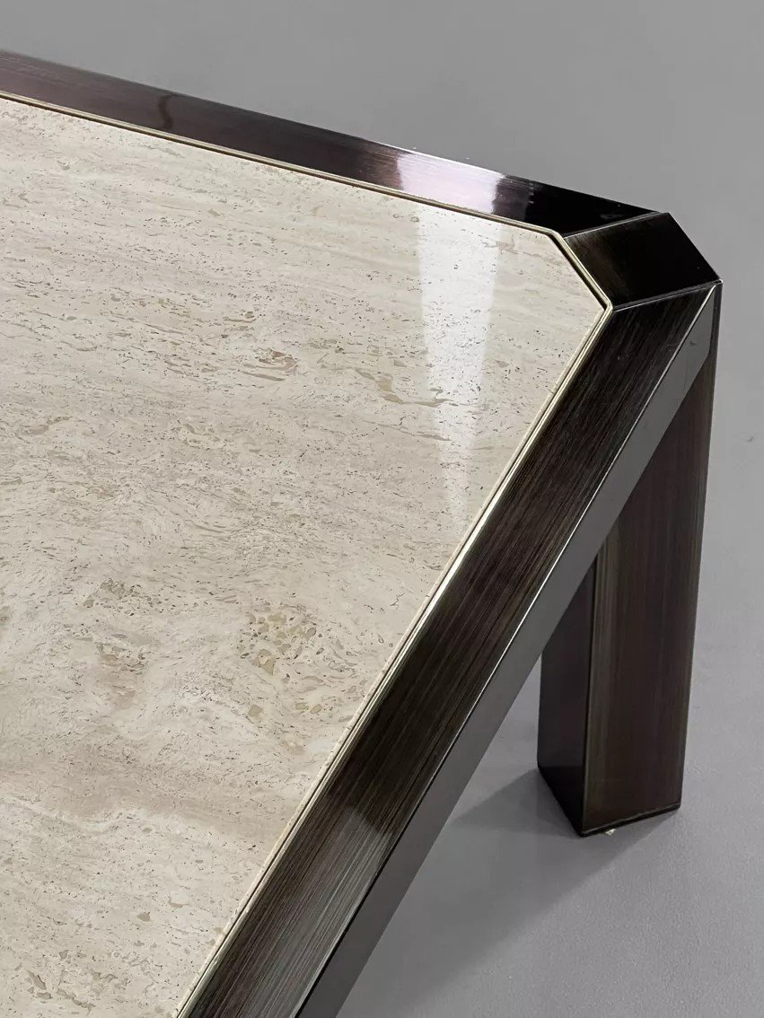 Square Coffee Table In Travertine And Metal By Bc Design-photo-3