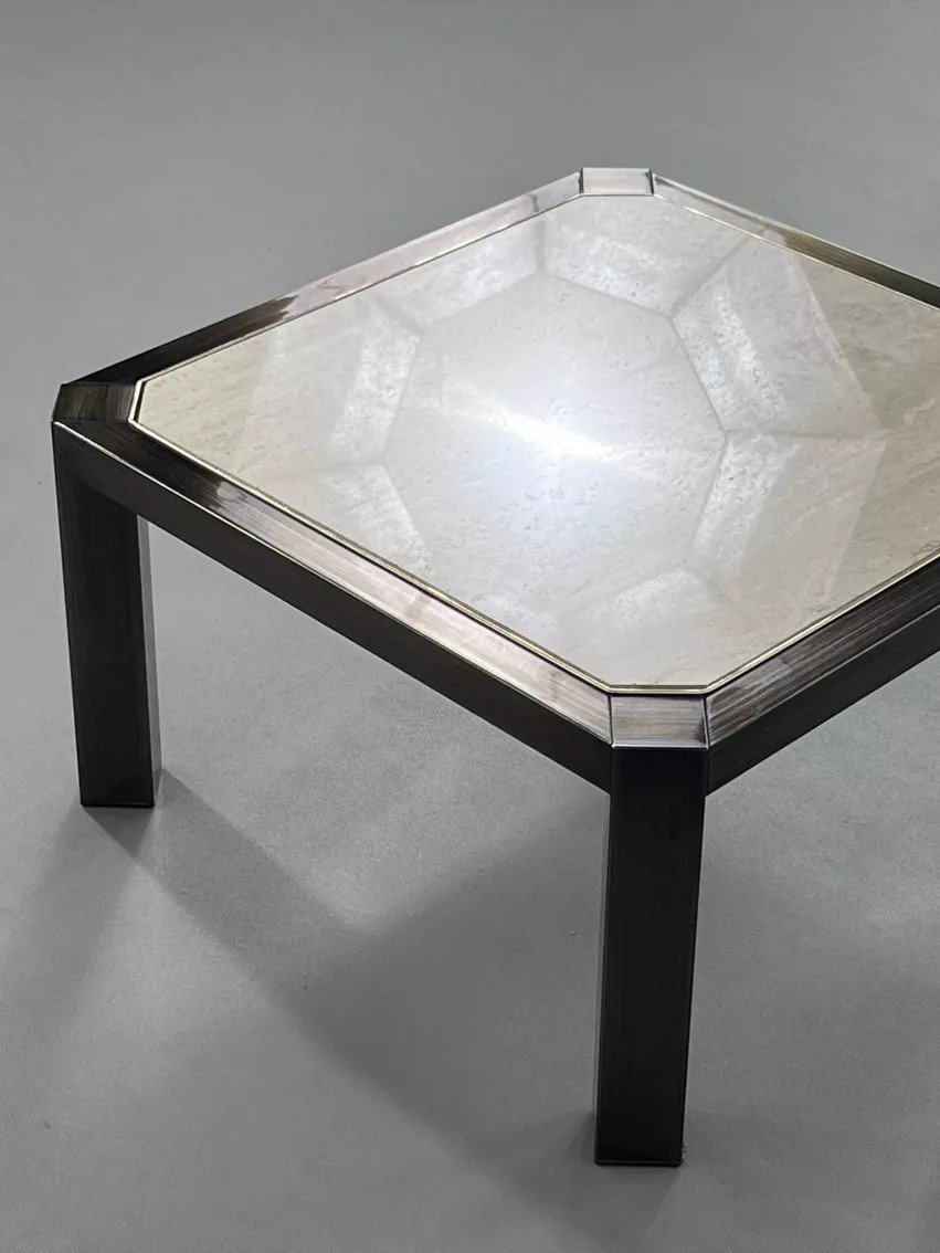 Square Coffee Table In Travertine And Metal By Bc Design-photo-4