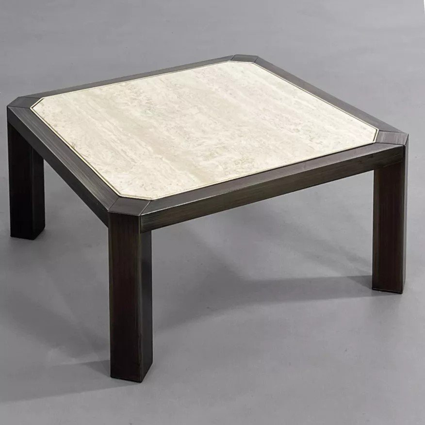 Square Coffee Table In Travertine And Metal By Bc Design-photo-2