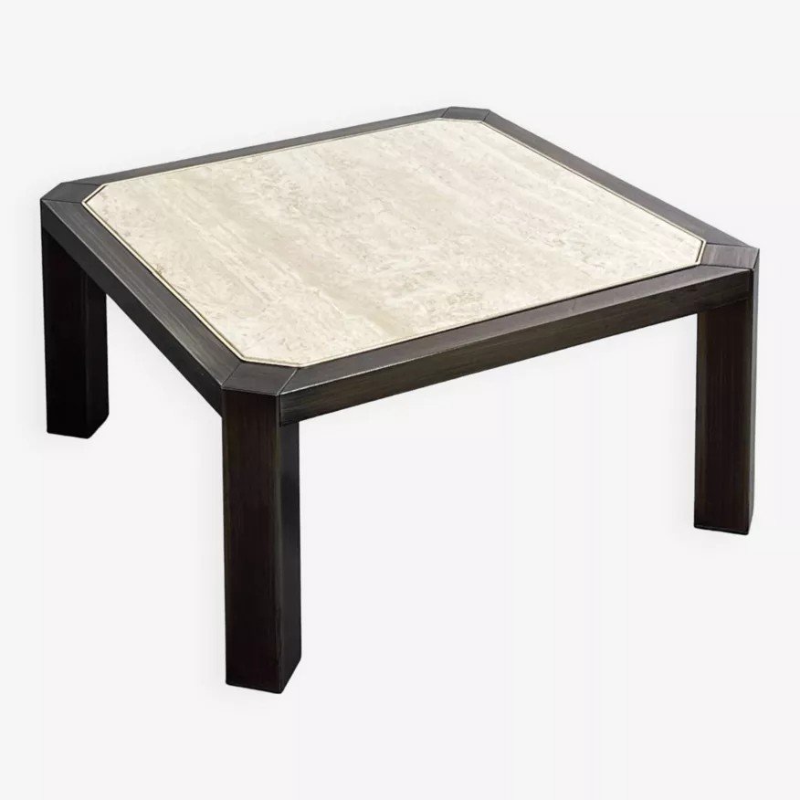 Square Coffee Table In Travertine And Metal By Bc Design-photo-3