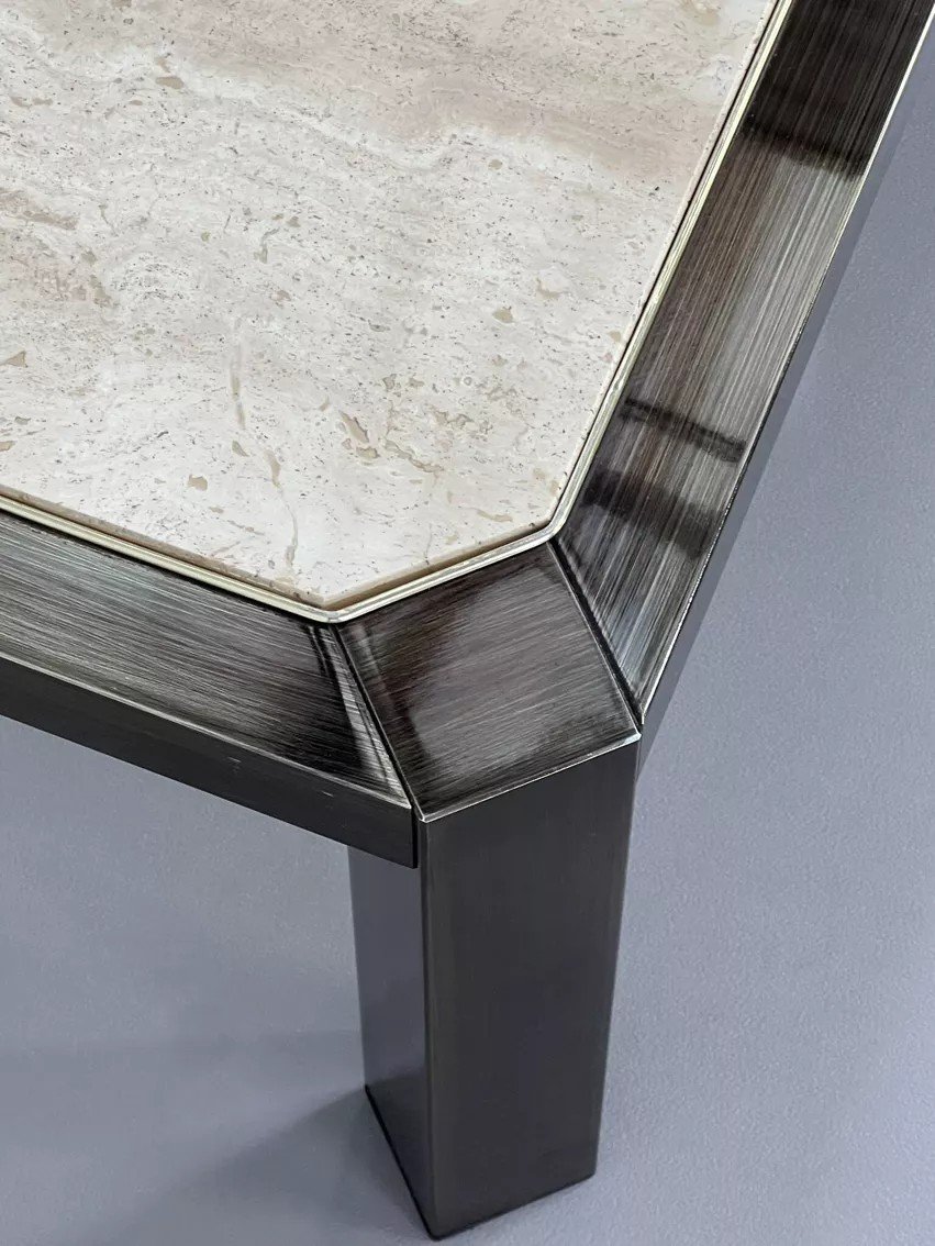 Square Coffee Table In Travertine And Metal By Bc Design-photo-7