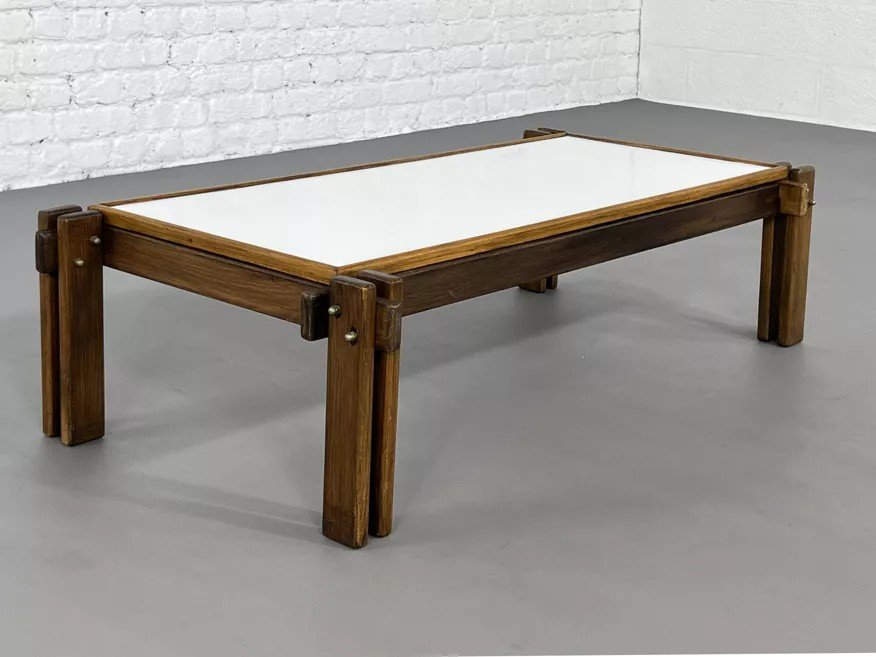 Rectangular Coffee Table From The 50s-60s In Wood And White Formica-photo-2