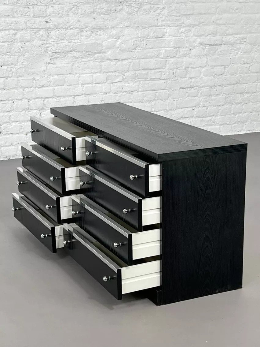 8 Drawer Black And Chrome Chest Of Drawers From The 70s - 80s-photo-3