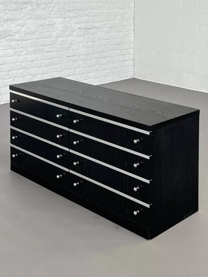 8 Drawer Black And Chrome Chest Of Drawers From The 70s - 80s-photo-6