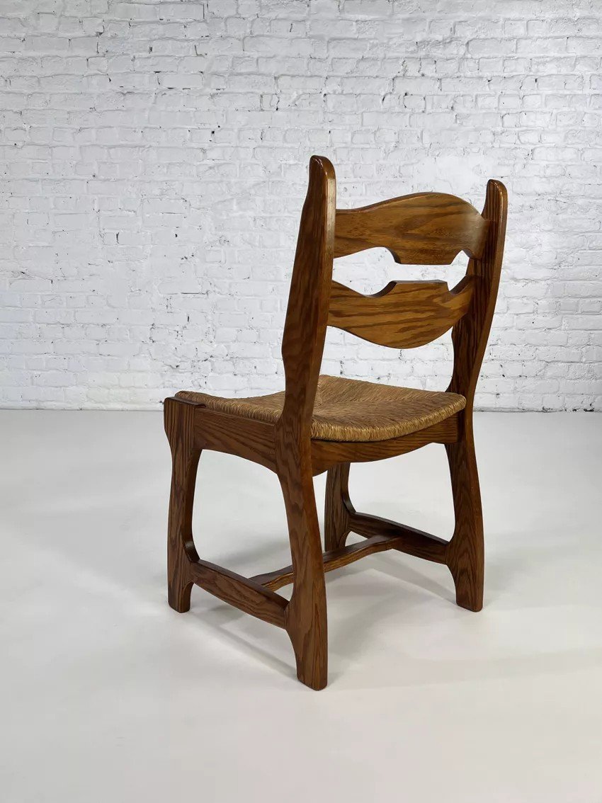Set Of 6 50s Chairs In Oak And Straw-photo-4