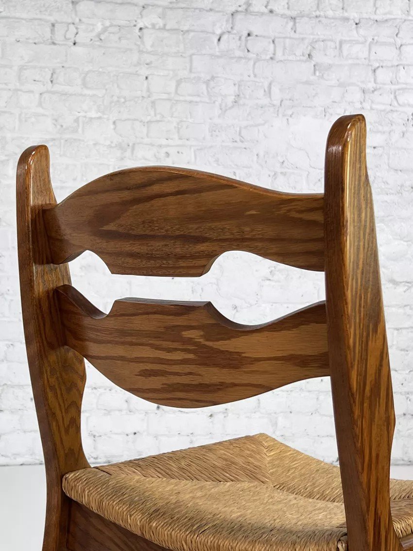 Set Of 6 50s Chairs In Oak And Straw-photo-4