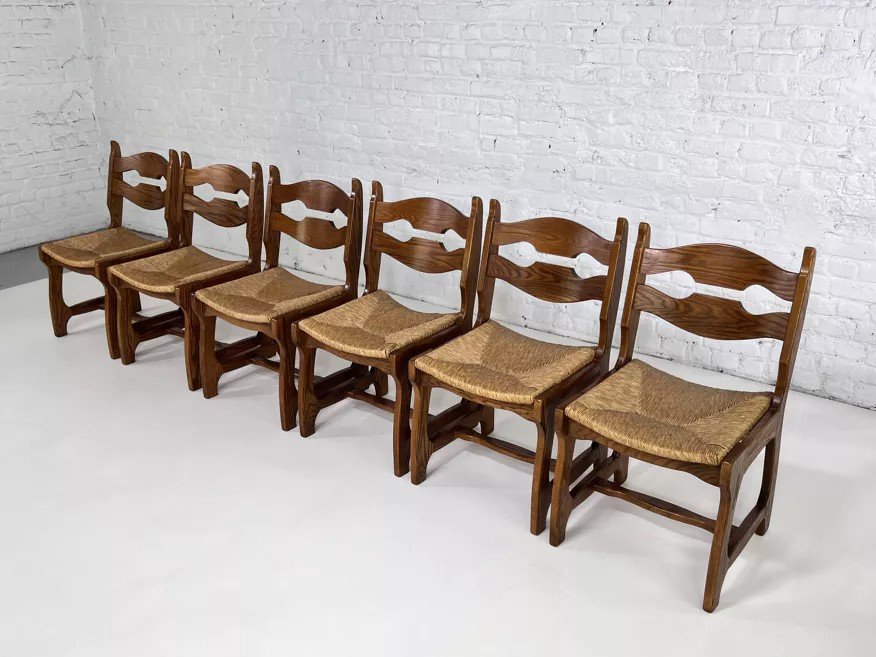 Set Of 6 50s Chairs In Oak And Straw-photo-8