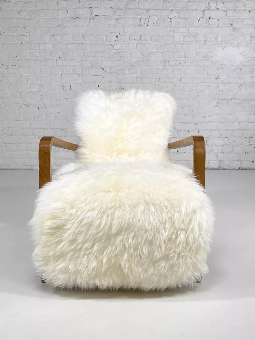 Fauteuil Style Scandinave En Cuir Et Peau-photo-2