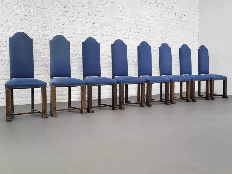 Set Of 8 Chairs In Wood And Fabric-photo-3