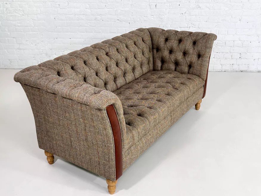 Chesterfield Sofa In Leather, Fabric And Wood-photo-3