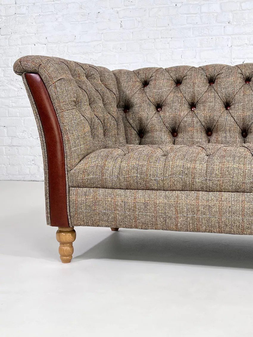 Chesterfield Sofa In Leather, Fabric And Wood-photo-5