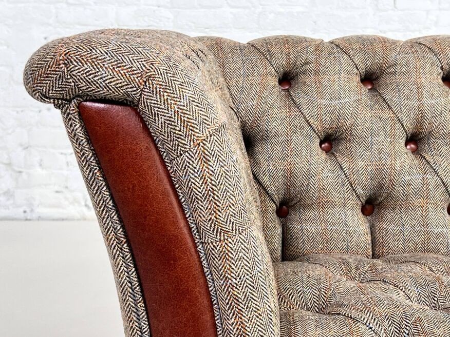 Chesterfield Sofa In Leather, Fabric And Wood-photo-7