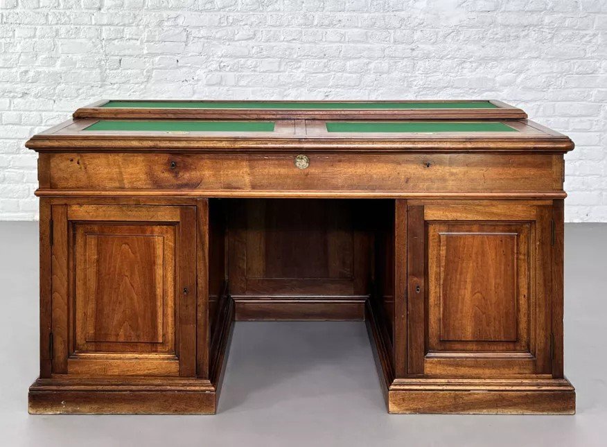 Bureau Du Début Siècle Style Victorien En Bois Et Feutre Vert Anglais Maison Briotet-photo-3