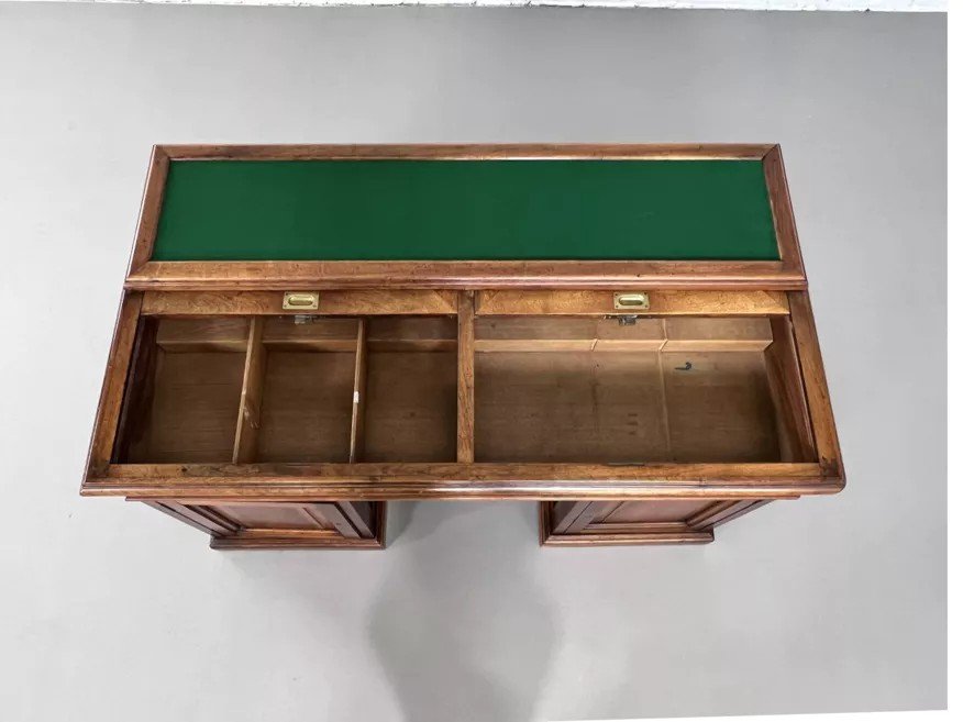 Bureau Du Début Siècle Style Victorien En Bois Et Feutre Vert Anglais Maison Briotet-photo-3