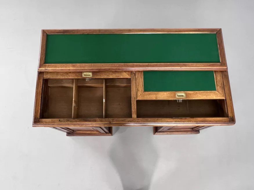 Bureau Du Début Siècle Style Victorien En Bois Et Feutre Vert Anglais Maison Briotet-photo-4