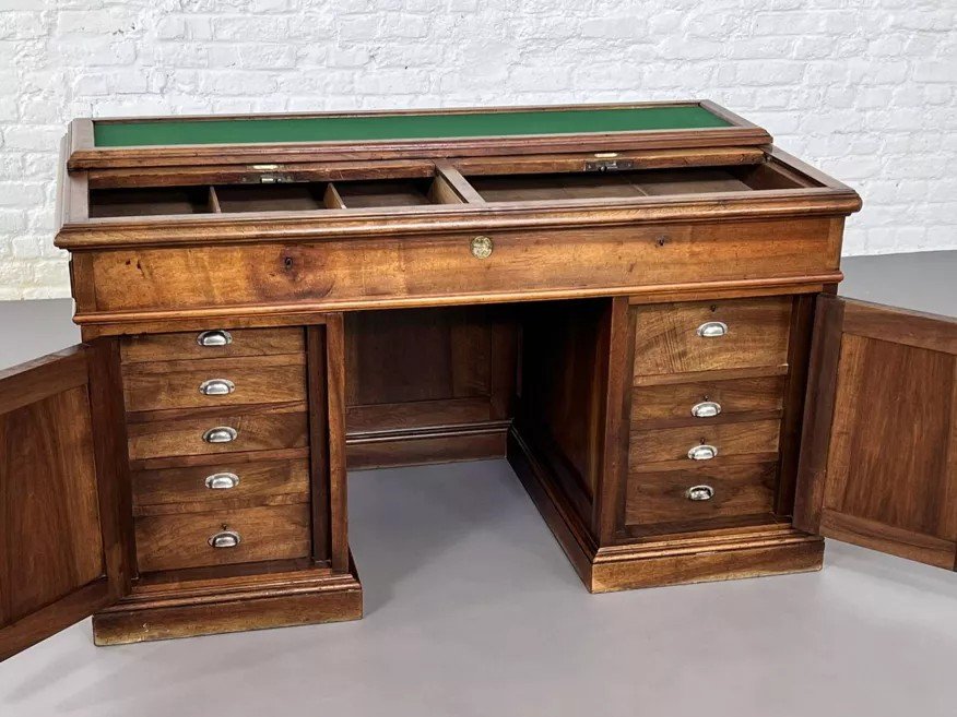 Bureau Du Début Siècle Style Victorien En Bois Et Feutre Vert Anglais Maison Briotet-photo-7