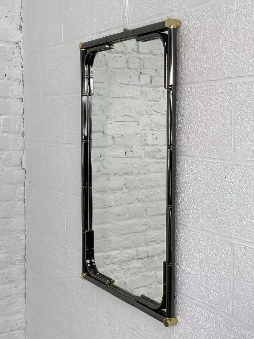 Mirror In Black Metal And Brass Gunmetal Finish-photo-3