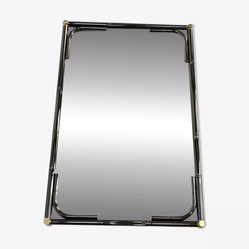 Mirror In Black Metal And Brass Gunmetal Finish-photo-1