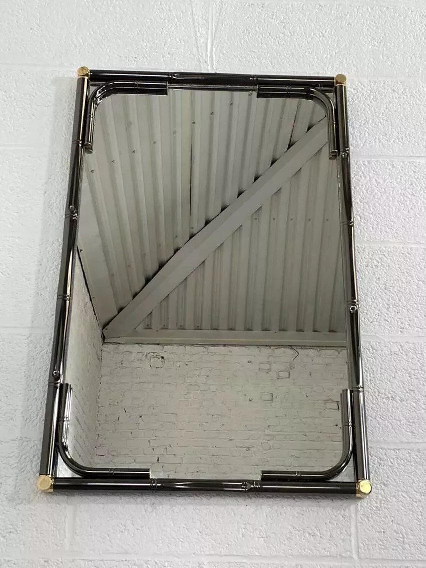 Mirror In Black Metal And Brass Gunmetal Finish-photo-5