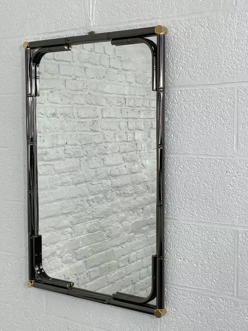 Mirror In Black Metal And Brass Gunmetal Finish-photo-6