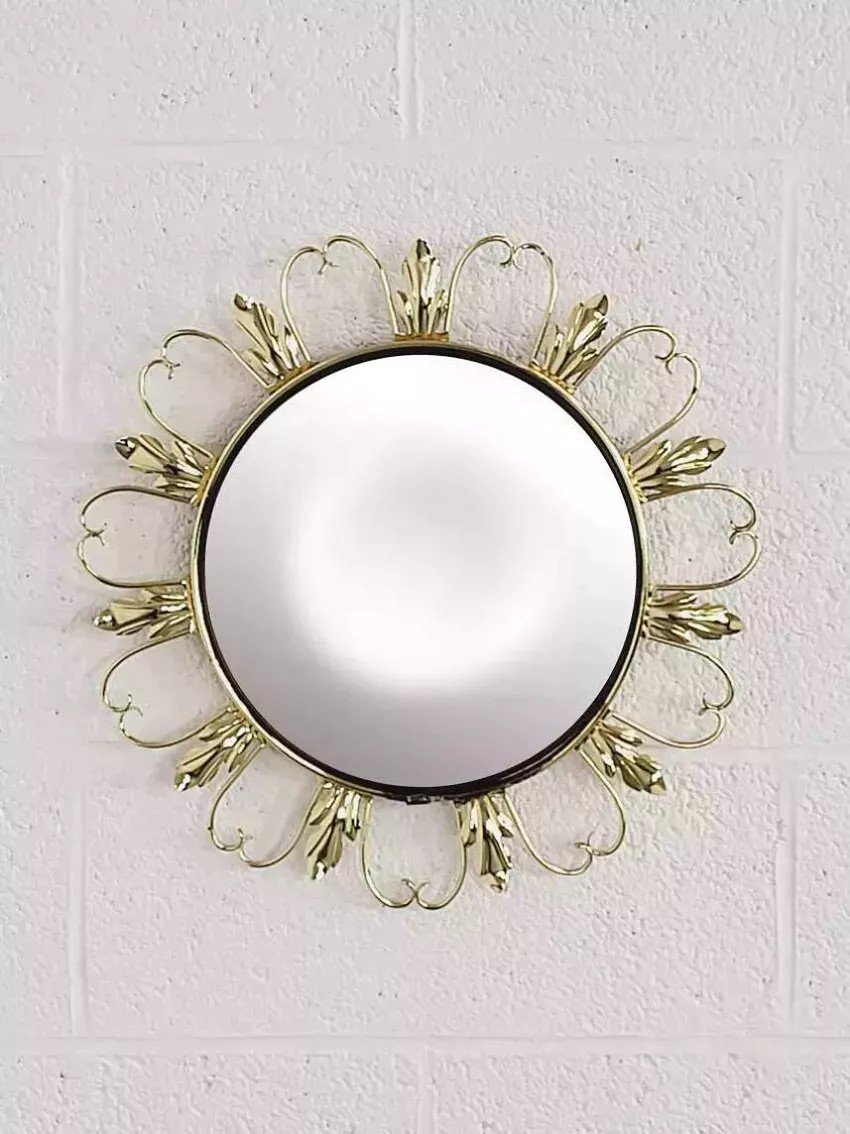 Round Mirror On Brass Frame With Scrolls-photo-2