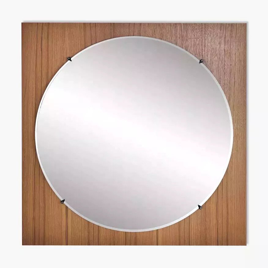 Miroir Rond Des Années 60 - 70 Sur Cadre Carré En Bois-photo-2