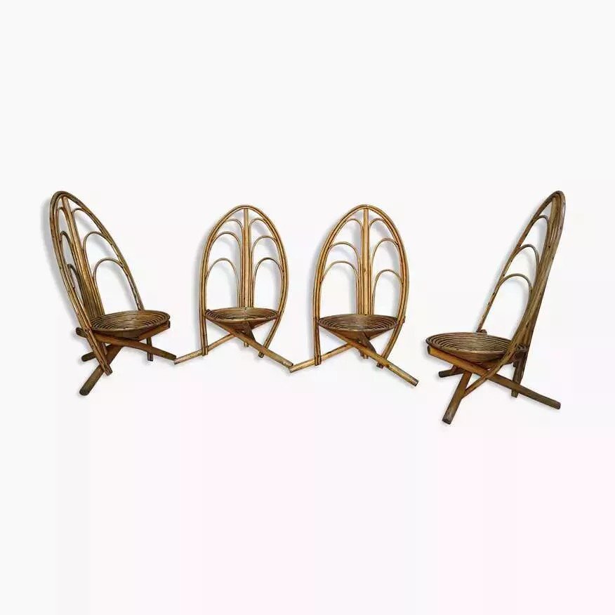 Set Of 4 Rattan And Wood Armchairs-photo-3