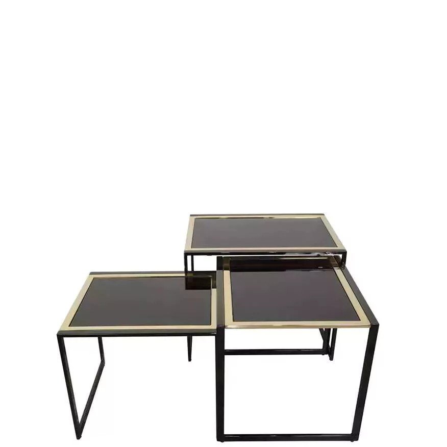 70s Nesting Side Tables In Black Lacquered And Gold Plated Metal -photo-7