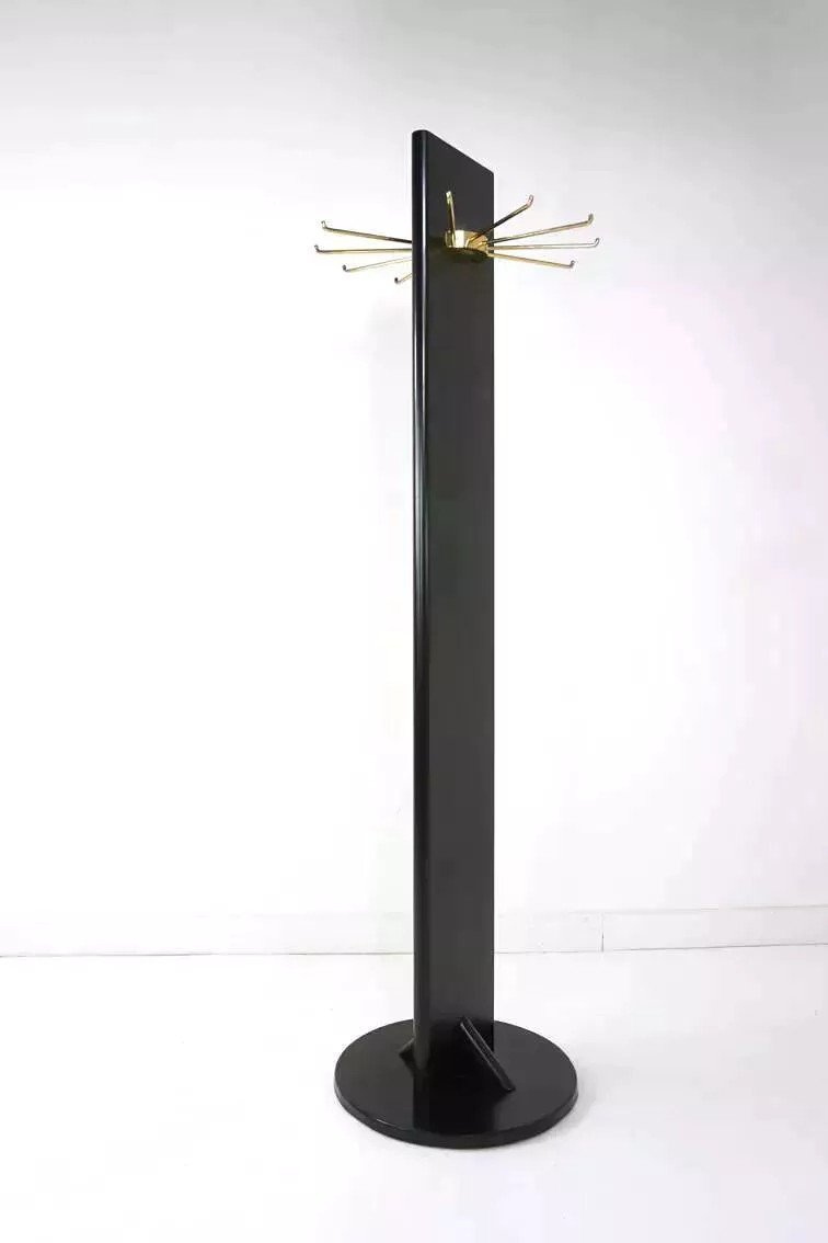 Swivel Coat Rack In Black Lacquered Wood And Brass-photo-6