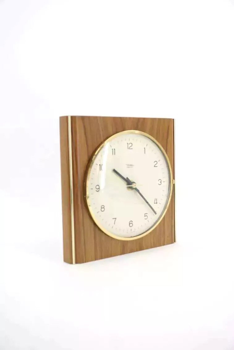 Horloge Murale Années 60 En Bois Et Laiton Diehl-photo-3