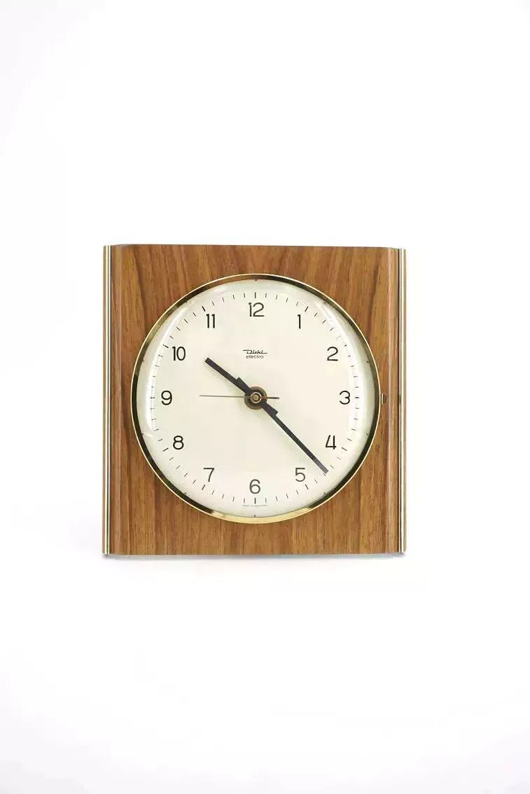 Horloge Murale Années 60 En Bois Et Laiton Diehl-photo-6