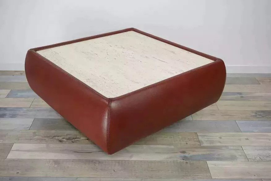 Vintage Square Coffee Table In Travertine And Leather-photo-2