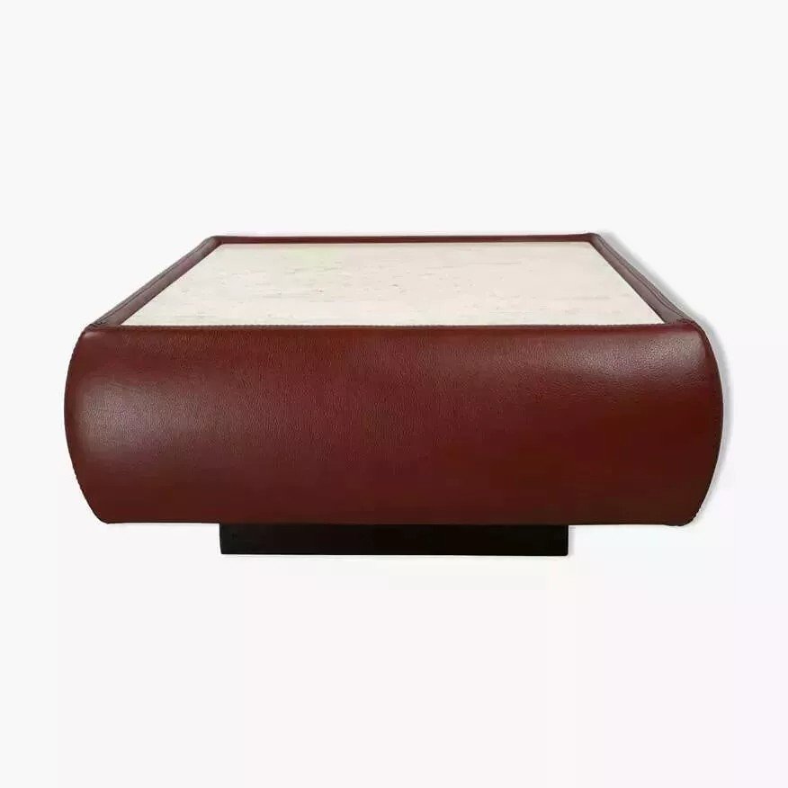 Vintage Square Coffee Table In Travertine And Leather-photo-1