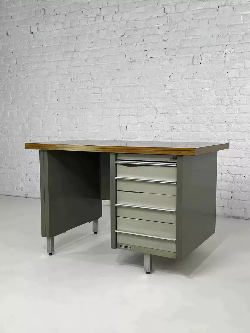 Bureau Industriel Des Années 50 En Métal Et Bois Remington Rand Fran-photo-4