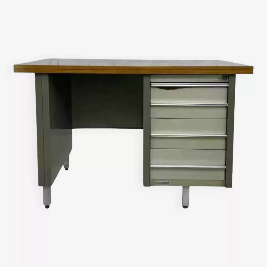 Bureau Industriel Des Années 50 En Métal Et Bois Remington Rand Fran