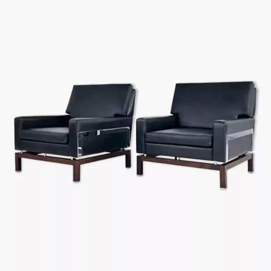 Pair Of 50s - 60s Armchairs In Faux Leather, Wood And Chrome-photo-8