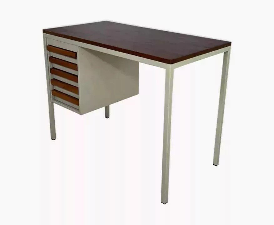 1950s Industrial Desk In Metal And Rosewood-photo-2