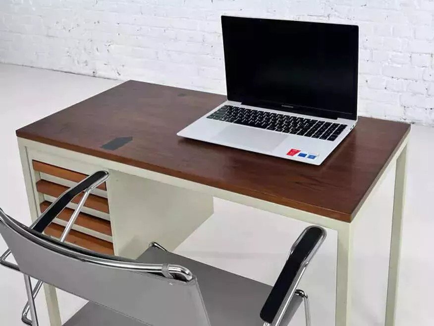 1950s Industrial Desk In Metal And Rosewood-photo-3