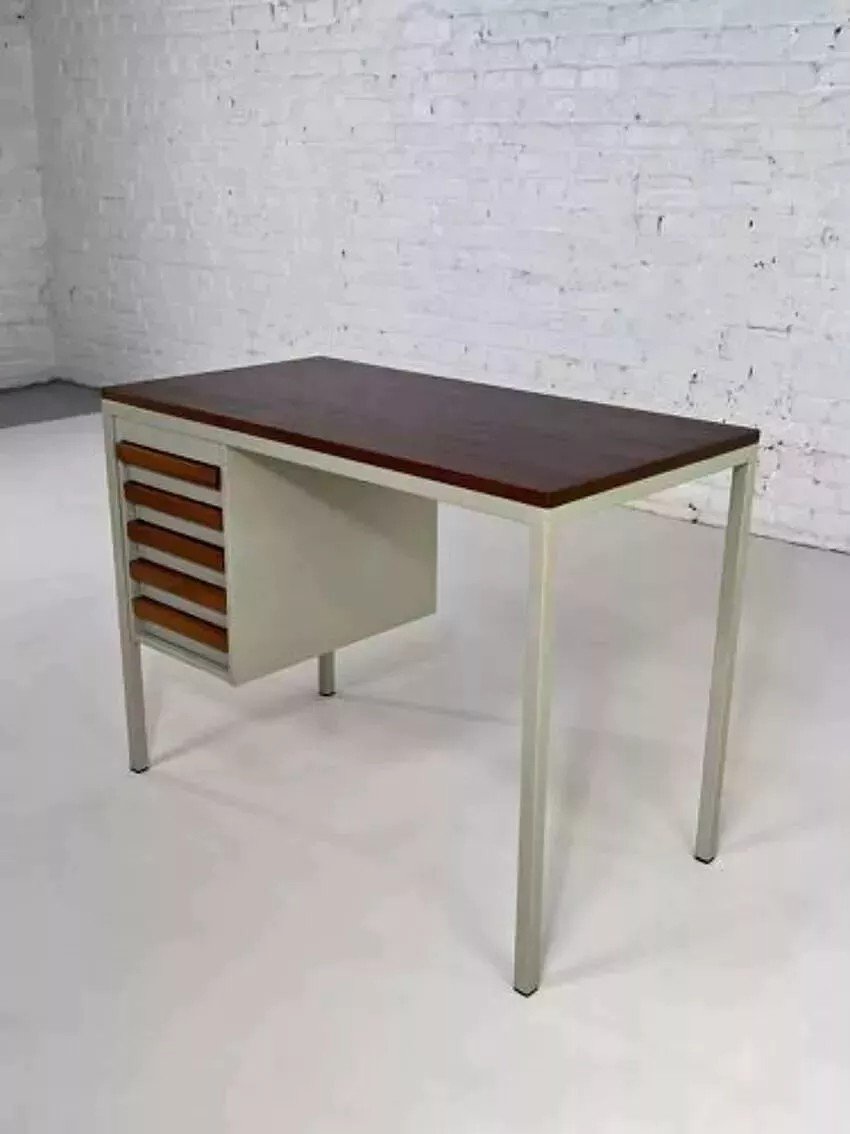 1950s Industrial Desk In Metal And Rosewood-photo-4