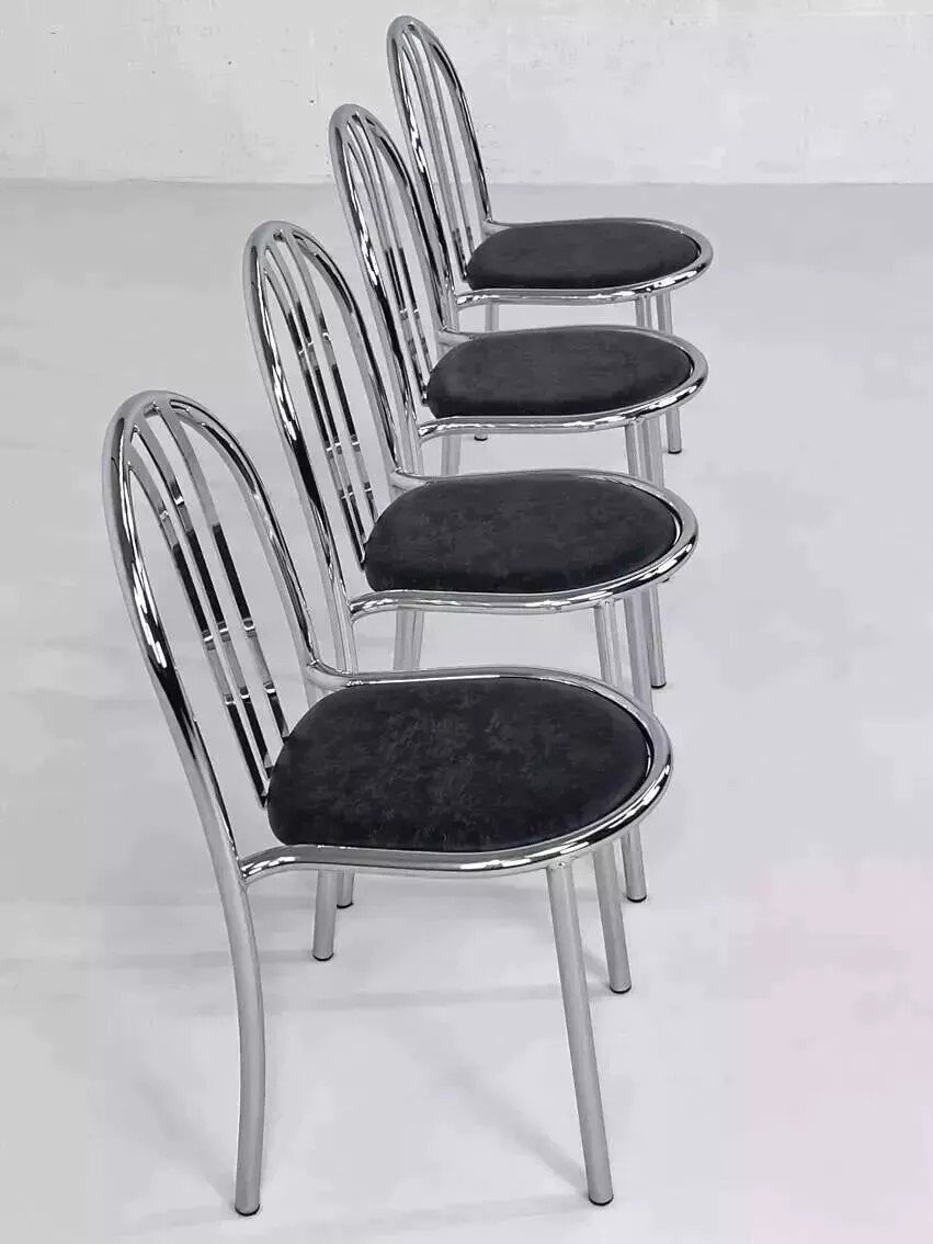 Set Of Chairs In Chromed Steel And Imitation Leather-photo-4