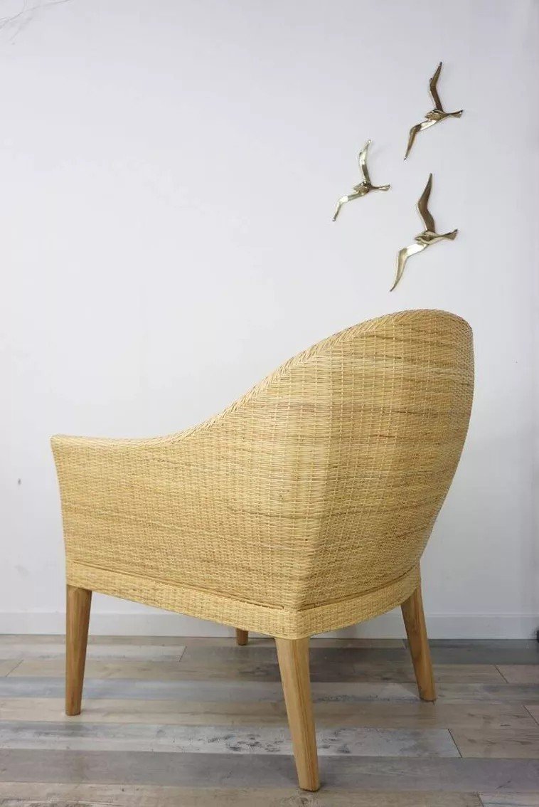 Pair Of Teak And Rattan Armchairs-photo-7