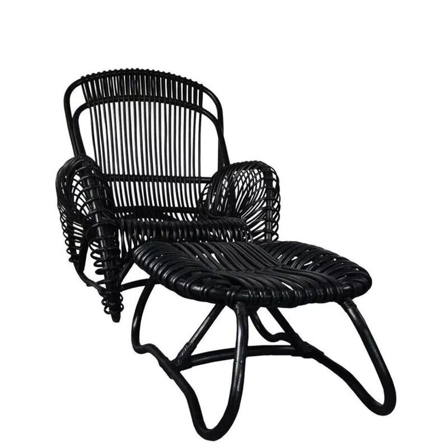 Rattan Armchair And Matching Footstool-photo-2