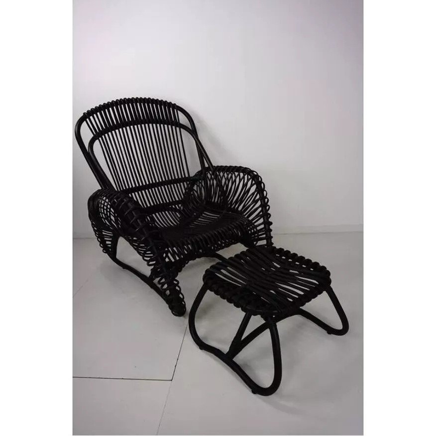 Rattan Armchair And Matching Footstool-photo-4