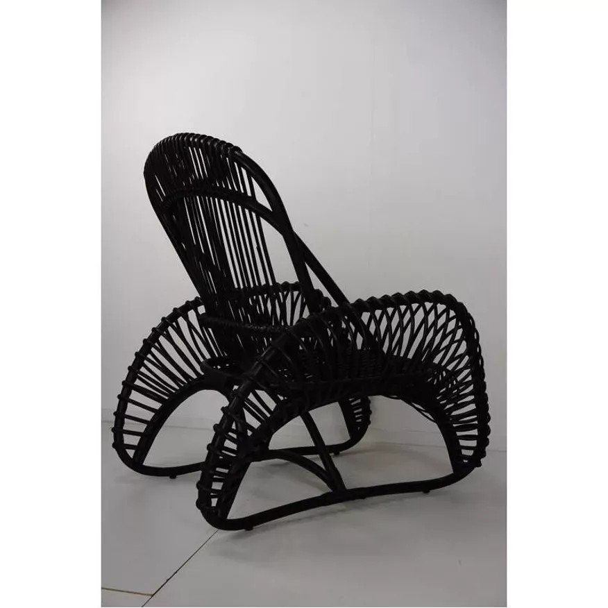 Rattan Armchair And Matching Footstool-photo-3