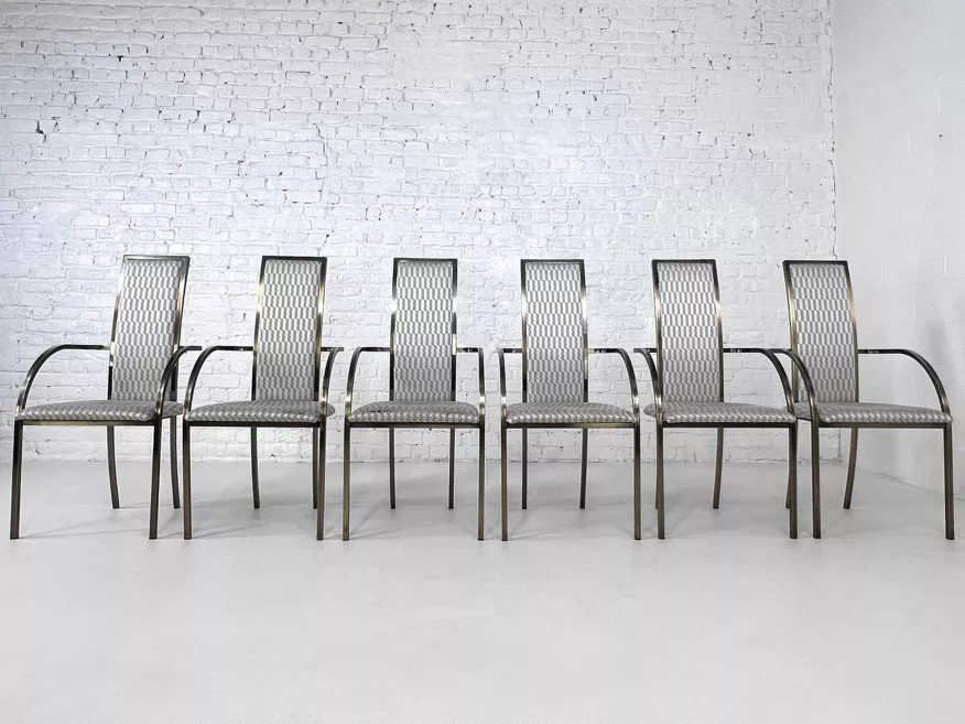 Set Of 6 Metal And Fabric Chairs By Bc Design-photo-3