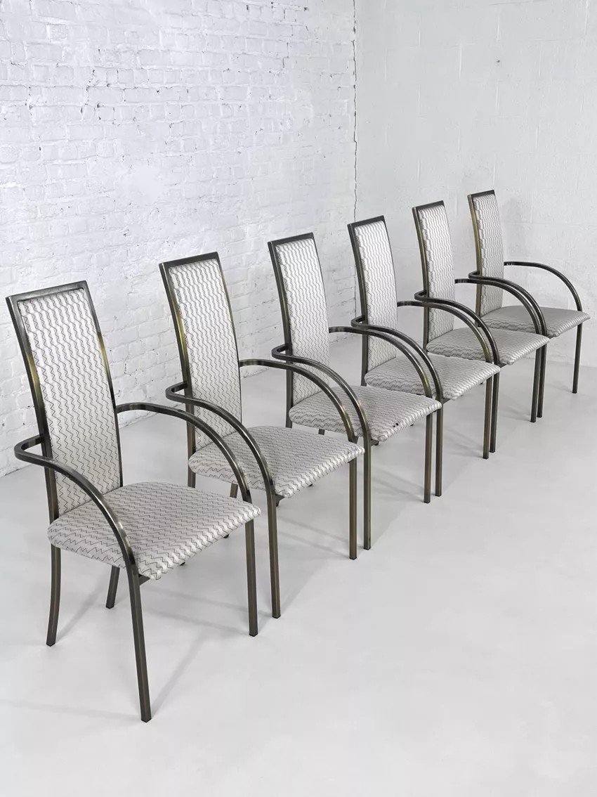 Set Of 6 Metal And Fabric Chairs By Bc Design-photo-8